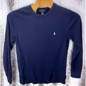 Polo Ralph Lauren Men's L Navy Long Sleeve Thermal Sleep Shirt Logo Top